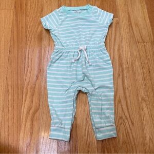 Cat & Jack teal and white striped short sleeve pants one piece suit size 0-3 mos